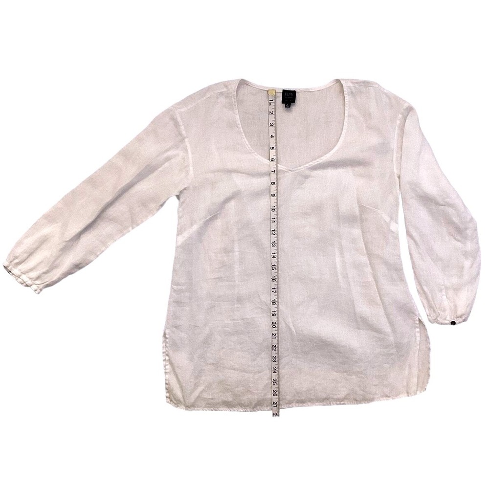 Blue Saks Fifth Avenue Tunic Women Large White Good Linen V-Neck Long Sleeve‎ - Picture 10 of 16